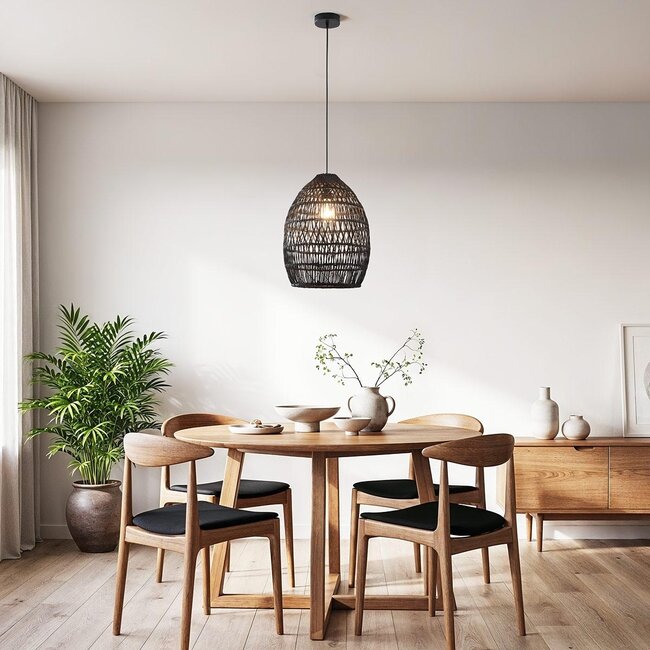 Lampe suspendue en rotin noir - Hinra