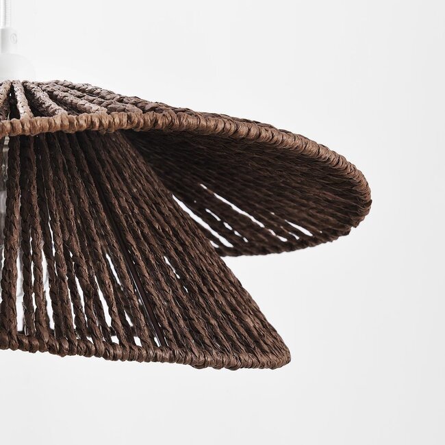 Lampe suspendue naturelle Osaka en corde brune avec fixation blanche