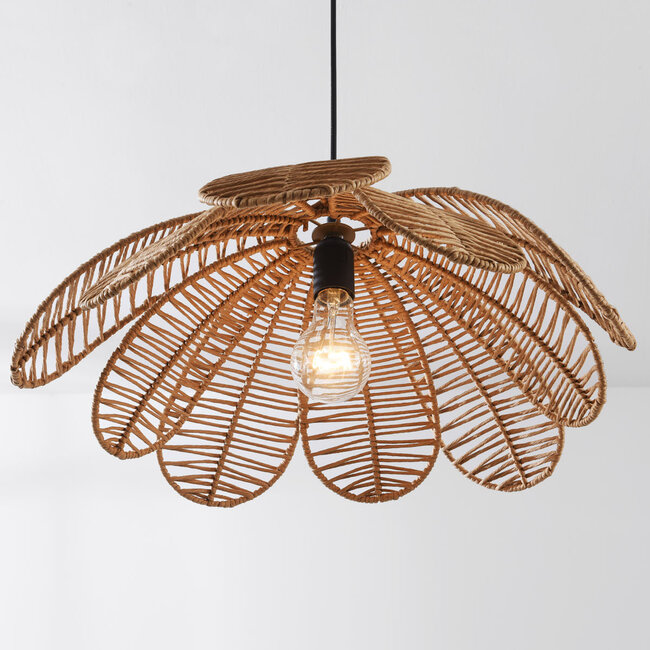 Lampe suspendue boho naturelle Tawi avec abat-jour ouvert