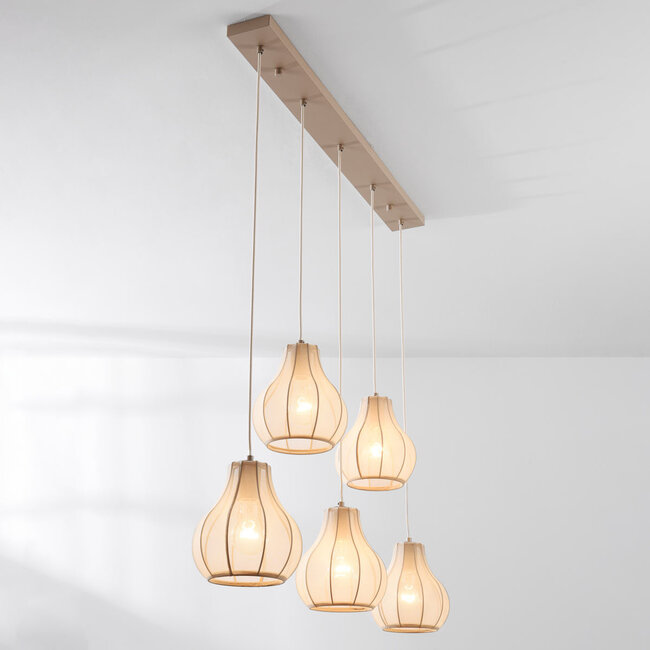 Lampe suspendue Japandi Senji - 5-light sand taupe with linen shades