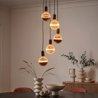 Suspension Illumine à 5 lumières - noir, ampoules LED E27 dimmables incluses