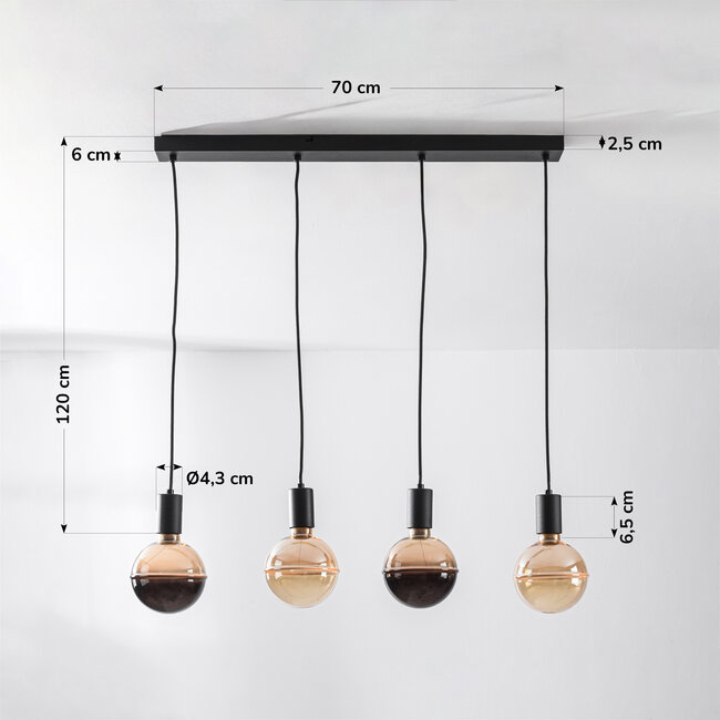 Suspension industrielle Nivelle noir - 4-lumières avec ampoules E27 gradables