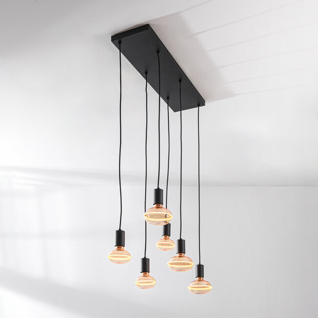 Suspension industrielle à cordon Nivelle à 6 lumières avec ampoules E27 à intensité variable - noir