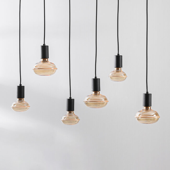 Suspension industrielle à cordon Nivelle à 6 lumières avec ampoules E27 à intensité variable - noir