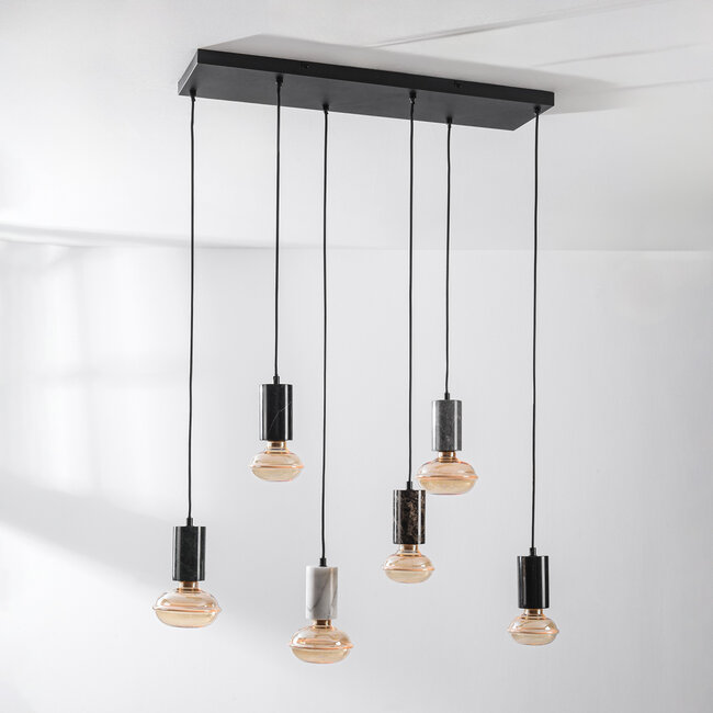 Suspension Caverna à 6 lumières - noir, détails marbre, LED dimmables incluses