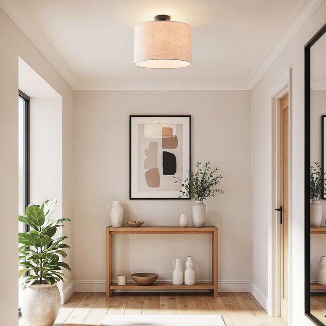 Plafonnier moderne Linho avec abat-jour rond en tissu