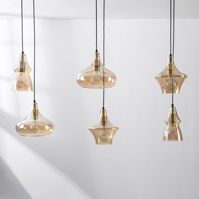 Suspension industrielle Calypso 6 lumières avec verre ambré