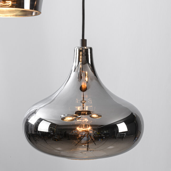 Suspension moderne à 3 lumières Calypso noir avec verre fumé