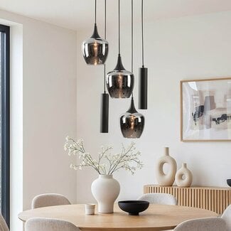 Suspension industrielle Téo - deux spots GU10 et verre fumé