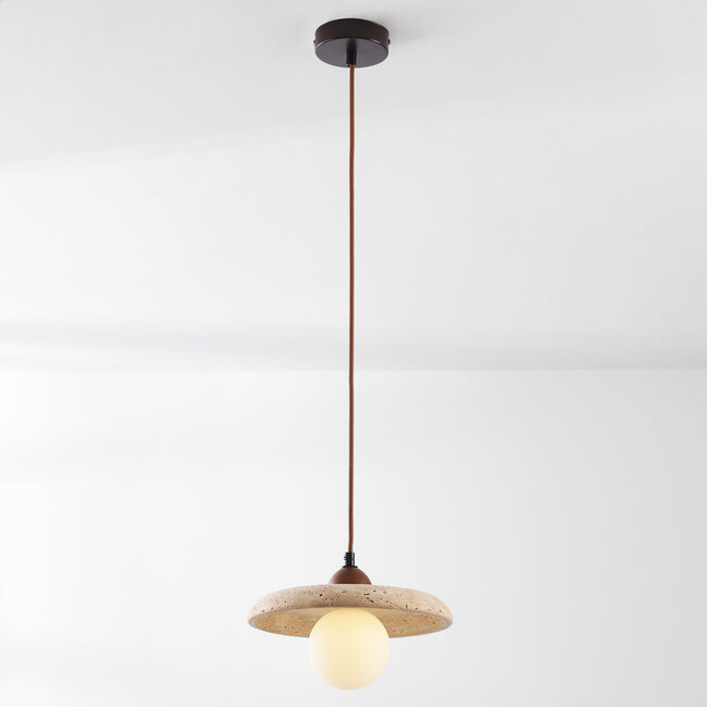 Suspension Japandi Sasso en travertin (pierre naturelle) et bois