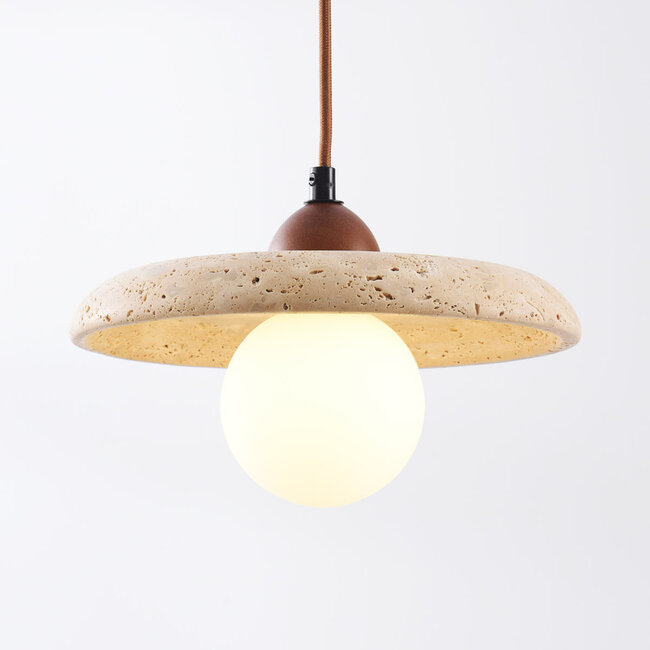 Suspension Japandi Sasso en travertin (pierre naturelle) et bois