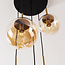 Suspension Marui à 5 lumières avec boules en verre ambré et accents dorés