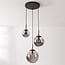 Suspension moderne Marui noire à trois globes en verre fumé