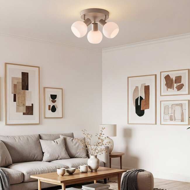 Plafonnier pivotant à 3 lumières Peri avec verre blanc laiteux - beige