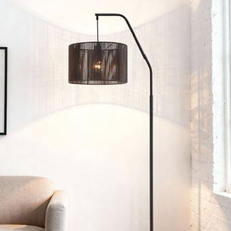 Lampadaire arc Yoko avec abat-jour en corde de papier - noir