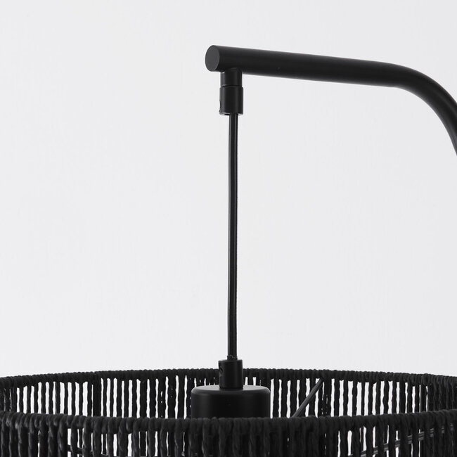 Lampadaire Yoko noir avec abat-jour en papier cordé, 1 lumière