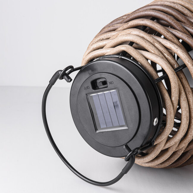 Lanterne solaire Photis – lampe d'extérieur sans fil avec couleur bois chaleureuse