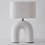 Lampe à poser Japandi Poyta - céramique blanche avec abat-jour en lin