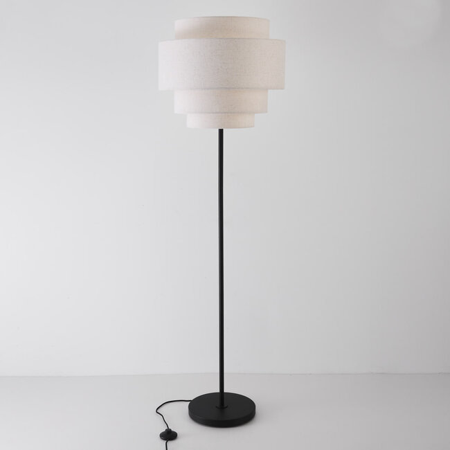 Lampadaire moderne Zhuo noir avec abat-jour en lin