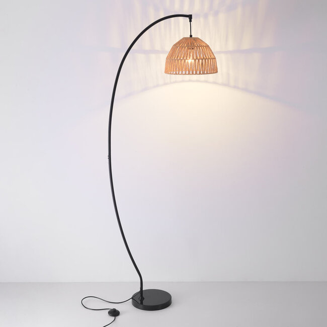 Lampadaire arc Estar avec abat-jour naturel - noir