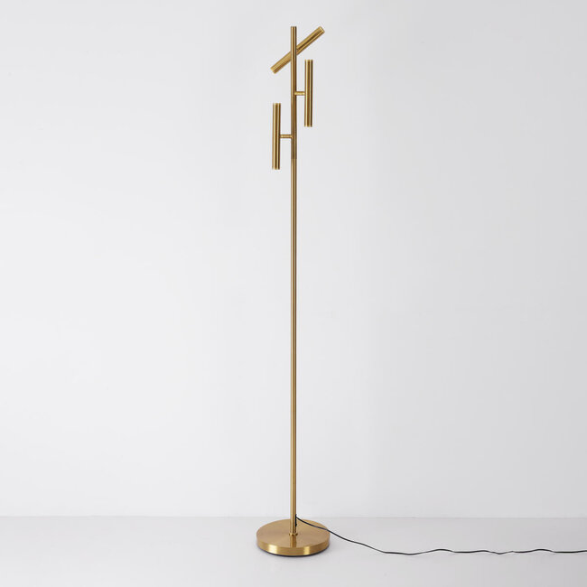 Lampadaire de luxe Zhan doré avec 3 spots, variateur tactile et éclairage haut/bas