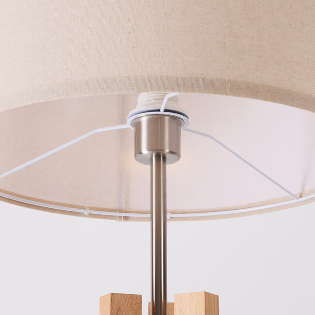 Lampadaire scandinave Tenir avec trépied en bois et abat-jour en lin