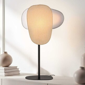 Lampe de table Tavora avec deux abat-jours en lin, teintes claires et naturelles