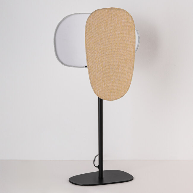 Lampe de table Tavora avec deux abat-jours en lin, teintes claires et naturelles