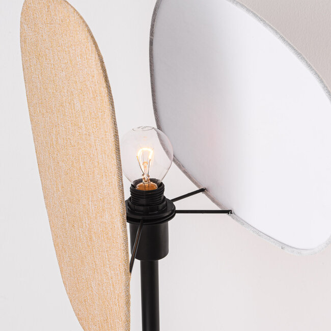 Lampe de table Tavora avec deux abat-jours en lin, teintes claires et naturelles