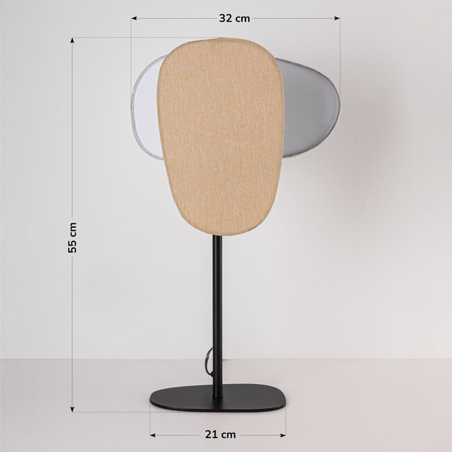 Lampe de table Tavora avec deux abat-jours en lin, teintes claires et naturelles