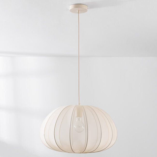 Lampe suspendue Japandi Ecruva - abat-jour rond en tissu beige clair Ø50 cm