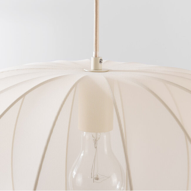 Lampe suspendue Japandi Fayra - abat-jour rond en tissu beige clair Ø60 cm