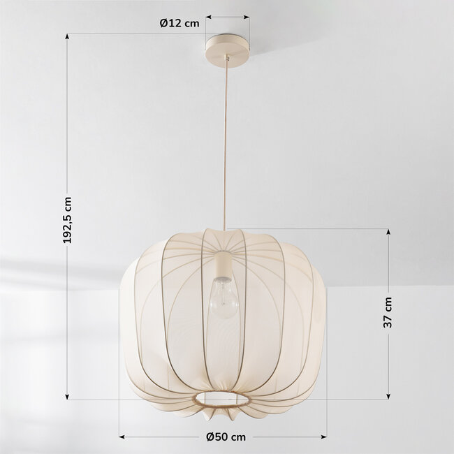 Lampe suspendue en tissu Wivra - style Japandi avec abat-jour beige clair de forme carrée douce