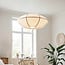 Suspension moderne Ovala - abat-jour en lin beige, accents bruns Ø70 cm