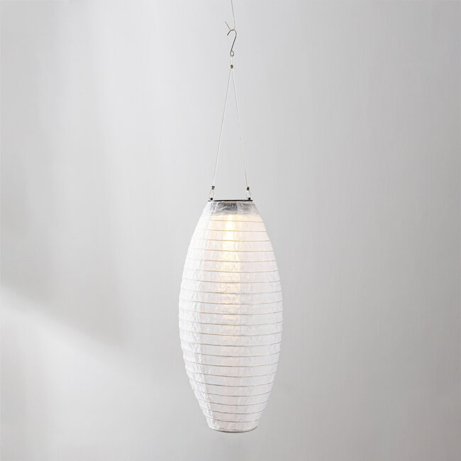 Lanterne solaire Pyra – suspension solaire en nylon blanc