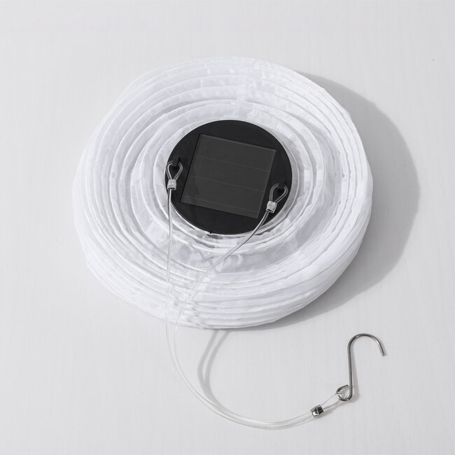 Lanterne solaire Pyra – suspension solaire en nylon blanc