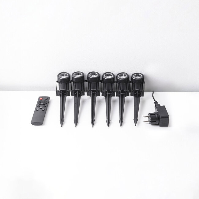 Lot de 6 spots de jardin inclinables avec télécommande – noir