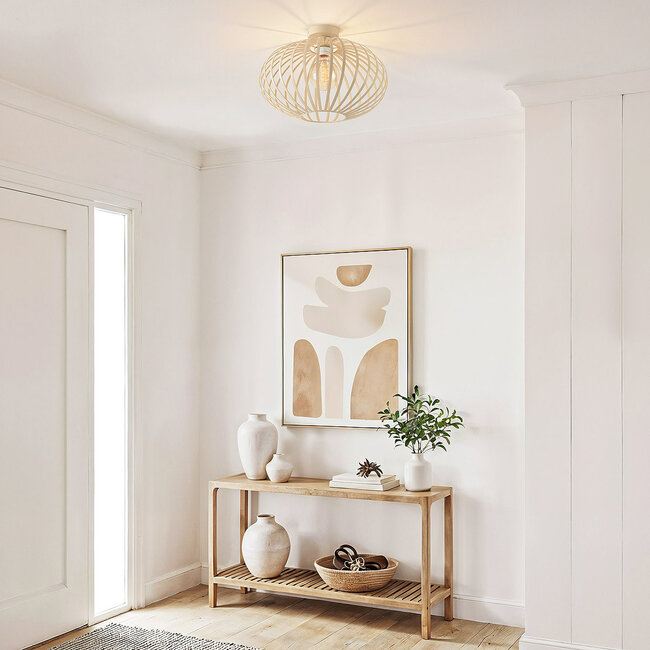 Plafonnier Grata beige avec structure métallique ouverte