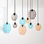 Suspension design Zavari avec 9 boules en verre ambré, fumé et bleu