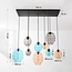 Suspension design Zavari avec 9 boules en verre ambré, fumé et bleu