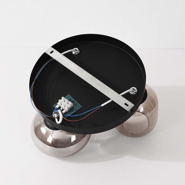 Plafonnier noir Penba avec 3 abat-jours en verre fumé