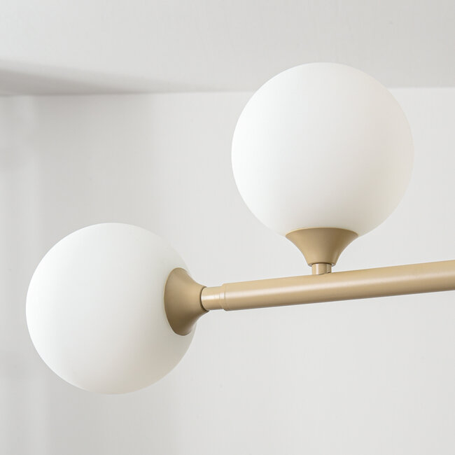 Suspension design Aster - beige avec verre blanc laiteux, 6 lumières