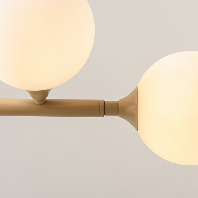 Suspension design Aster - beige avec verre blanc laiteux, 6 lumières