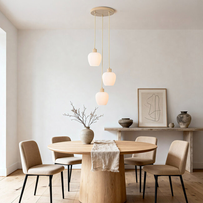 Suspension Stockton à 3 lumières - beige et verre laiteux