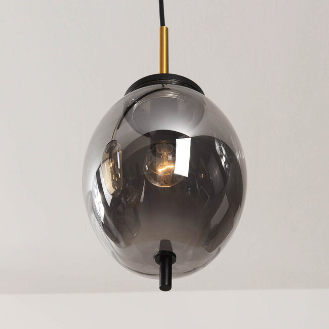 Suspension à 4 lumières Delia avec verre fumé et verre ambré et accents dorés