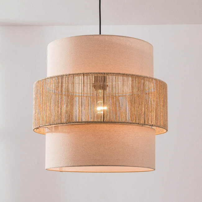 Suspension bohème Nyra avec cordon en papier et abat-jour en tissu