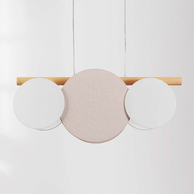 Suspension Zenna à 3 lumières - lin naturel, bois et accents blancs