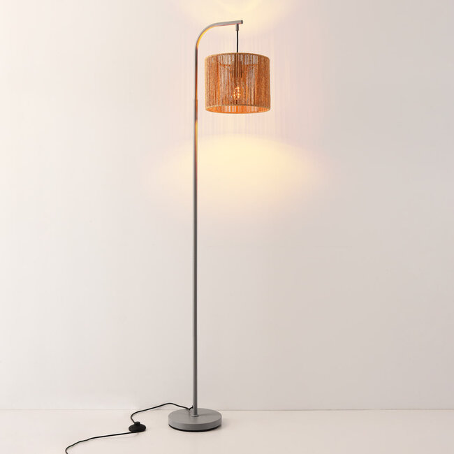 Lampadaire Reed gris avec abat-jour en papier naturel – 160 cm