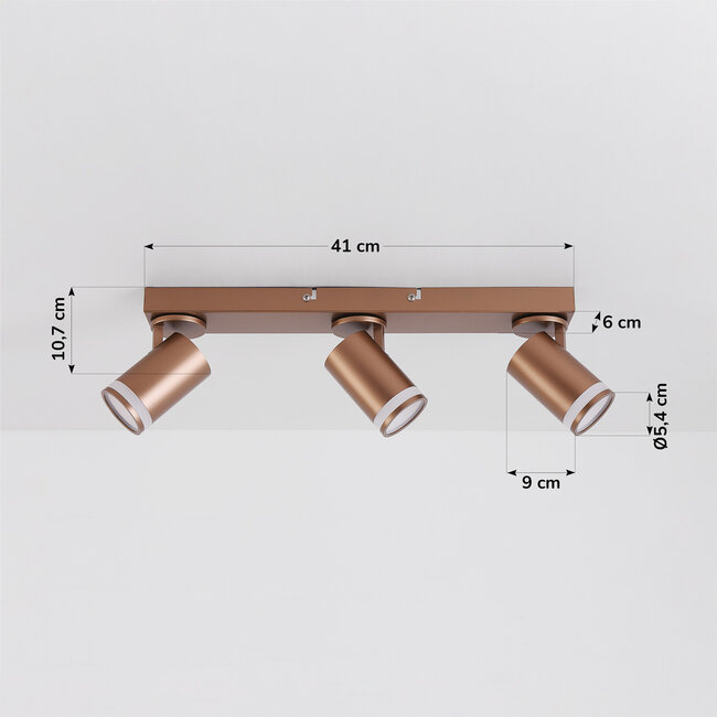 Spot plafonnier orientable à 3 lumières Dotto dans une teinte terre chaude