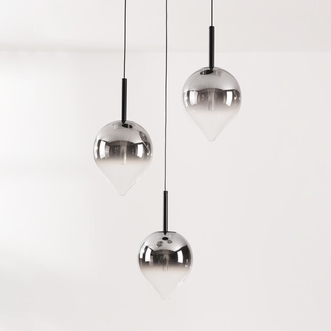 Suspension Drop à 3 lumières avec verre fumé et LED intégrée – dimmable à 3 étapes